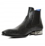 Black snake leather ankle boots for men with steel heel