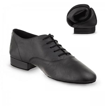 Elegant black flexible men's leather dance shoes