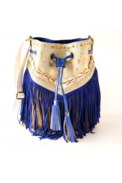 Western leather crossbody bag with fringes