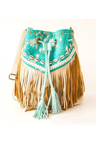 Western leather crossbody bag with fringes