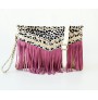 Leopard print leather wrislet purple handbag with tassels