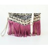 Leopard print leather wrislet purple handbag with tassels