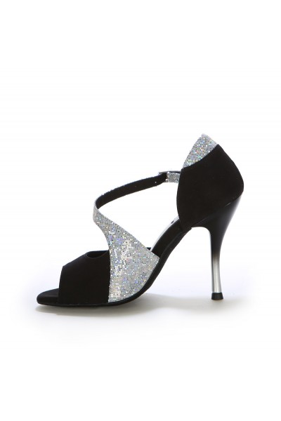 Black elegant latin dance heels with rhinestones