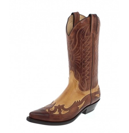 Beige and brown leather mexican cowboy boots