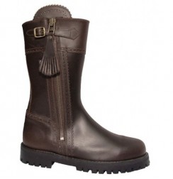 Brown leather hunting boots with a short upper