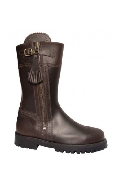 Brown leather hunting boots with a short upper