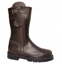 Brown leather hunting boots with a short upper