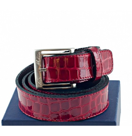 Red patent crocodile leather Belt