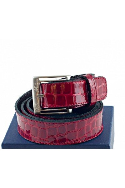 Red patent crocodile leather Belt