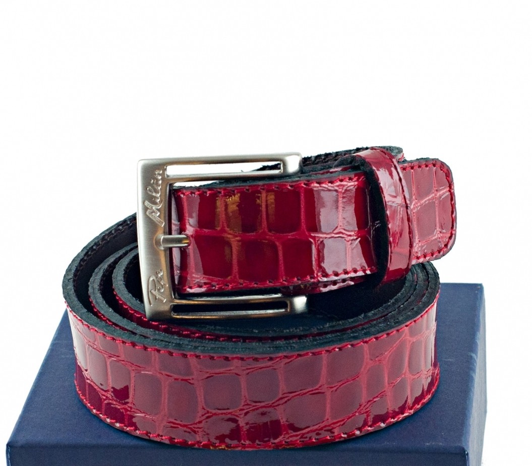 Red patent crocodile leather Belt - Shoes Made 4 Me