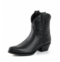 Black leather cowboy women ankle boots