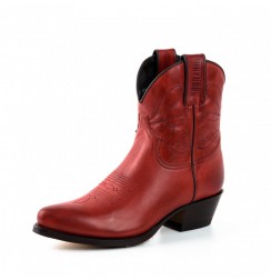 Red leather cowboy women ankle boots