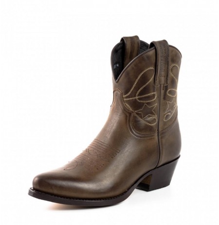 Brown leather cowboy women ankle boots