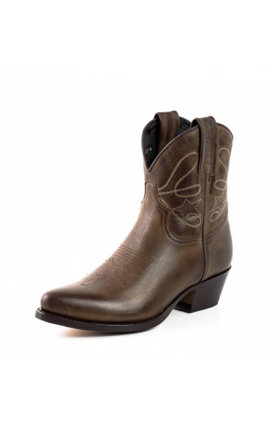 Brown leather cowboy women ankle boots