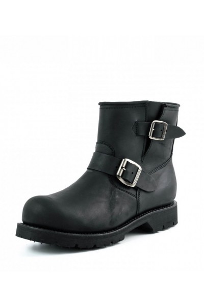 Black leather bike boots with padded tip