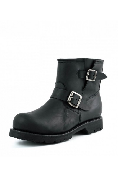 Black leather bike boots with padded tip Black leather bike boots with padded tip