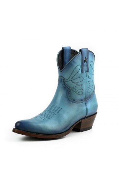 Women's blue leather cowboy boots