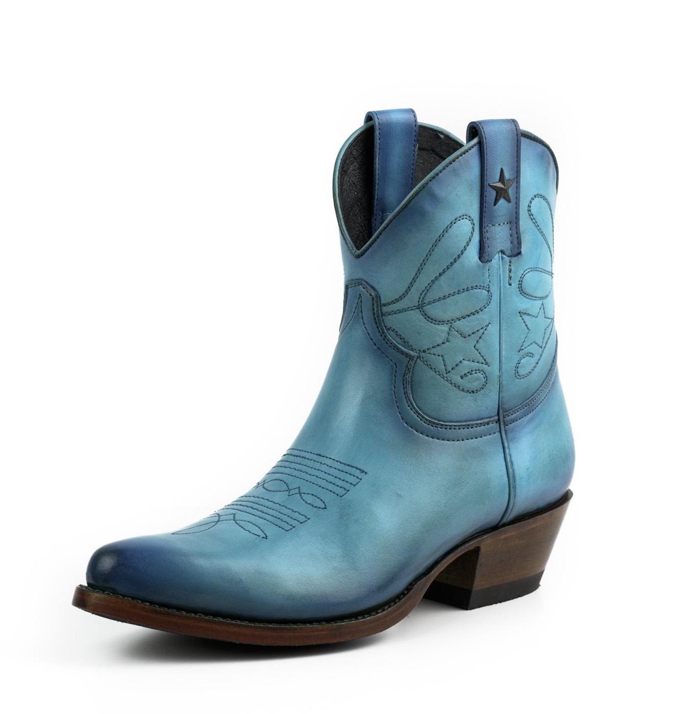 blue leather boots womens