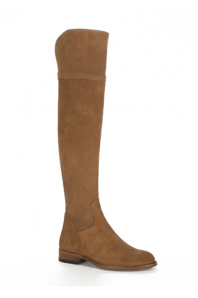 Camel leather knee boots for women