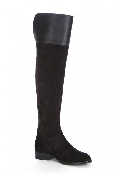 Black leather knee boots for women
