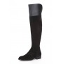 Black leather knee boots for women