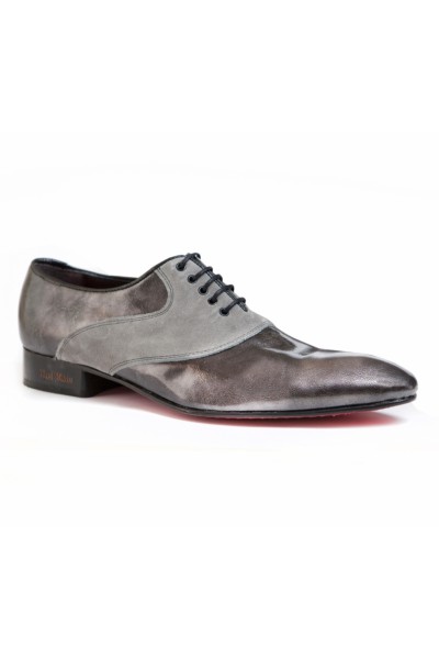 Elegant steel grey leather formal shoes for men