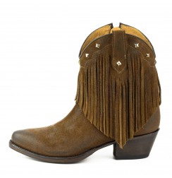 Lady leather comboy ankle boots with fringes