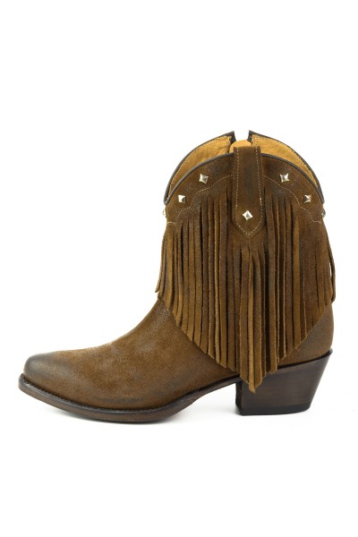 Lady leather comboy ankle boots with fringes