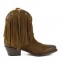 Lady leather comboy ankle boots with fringes