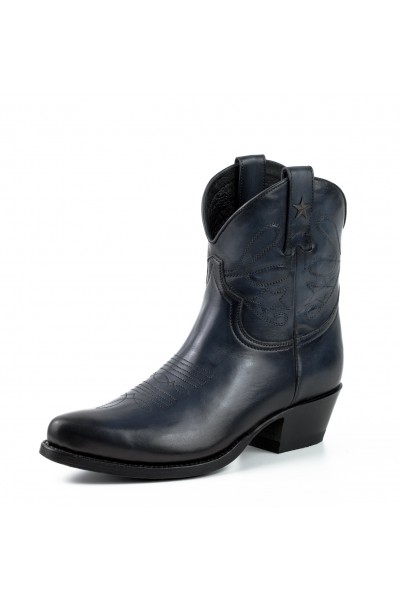 Women's navy leather cowboy ankle boots