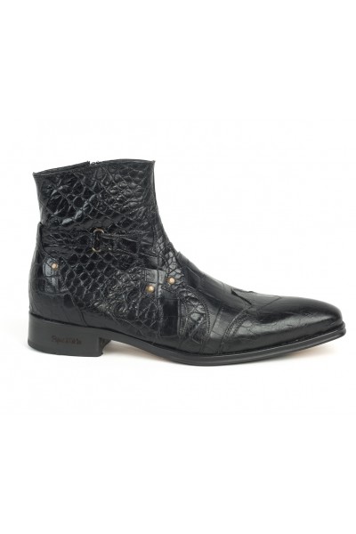 Black crocodile leather ankle boots for men