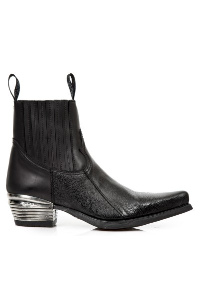 Black leather cowboy ankle boots for men with steel heel