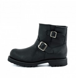 Black leather biker boots with toe padding