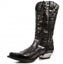 Black leather and silver snake cowboy boots for men