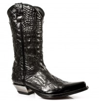 Black leather and silver snake cowboy boots for men