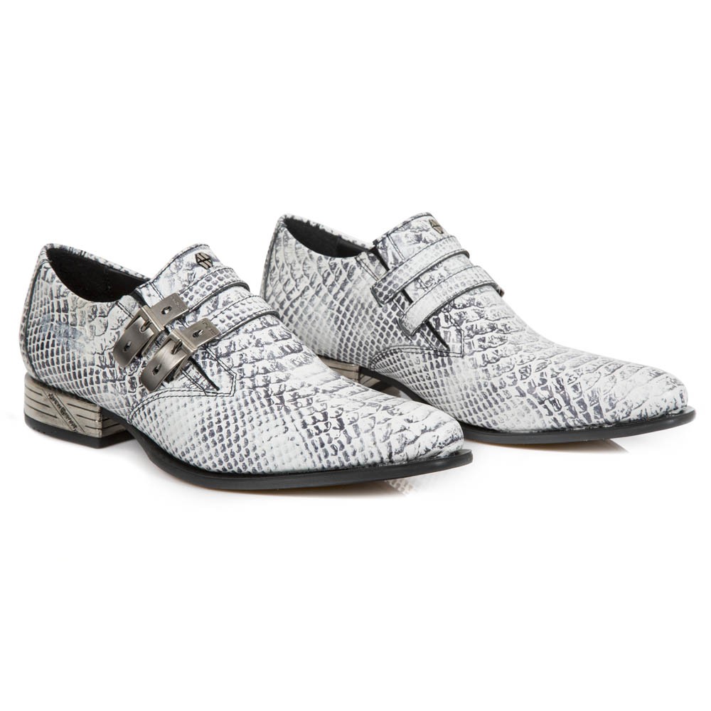 WHITE SNAKESKIN LOAFERS WITH METAL HEEL 
