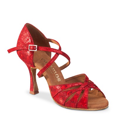Shiny Red Leather Bachata Heels Ladies Red Tango Dance Shoes With Soft Insoles