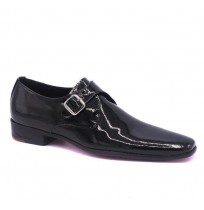 Black leather shoes for men with steel buckle
