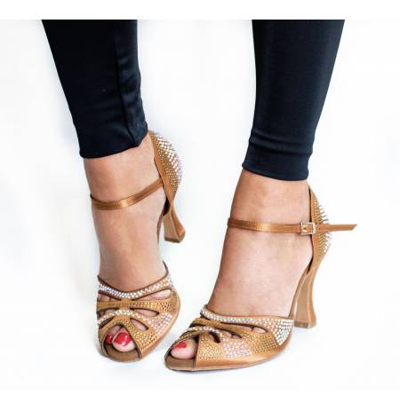 Copper elegant latin dance heels with rhinestones