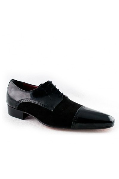 BLACK SUEDE AND PATENT LEATHER DERBIES Black suede leather formal shoes ...