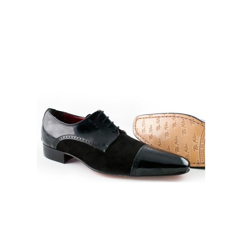 BLACK SUEDE AND PATENT LEATHER DERBIES Black suede leather formal shoes ...