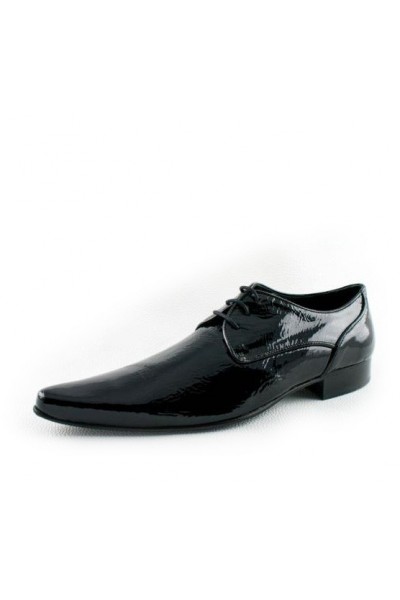 Black patent leather shoes for men with laces