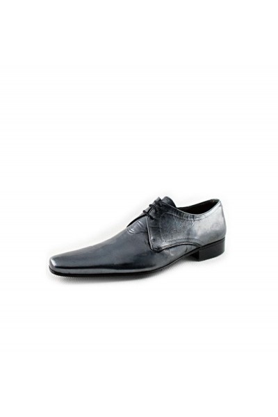 Grey leather pointed toe derby shoes for men 