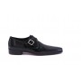 Black leather shoes for men with steel buckle