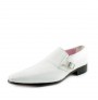 White leather shoes for men with steel buckle