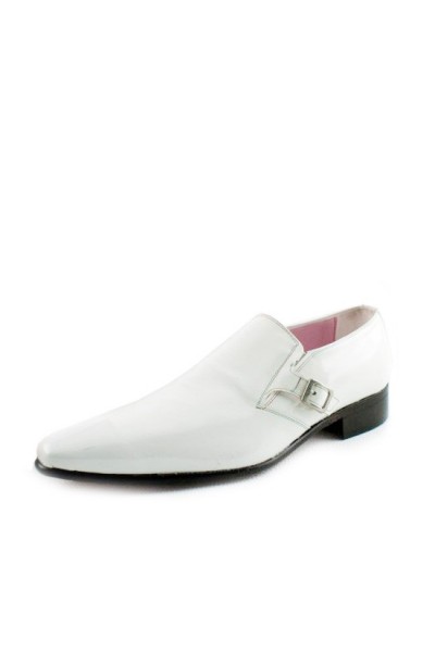 White leather shoes for men with steel buckle