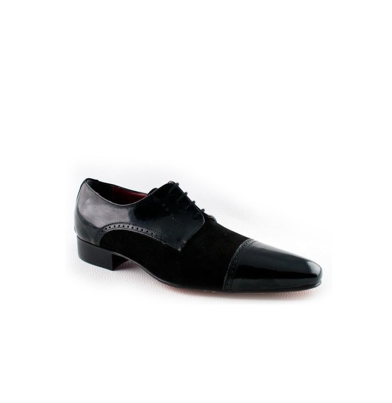 BLACK SUEDE AND PATENT LEATHER DERBIES Black suede leather formal shoes ...