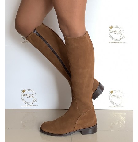 Suede camel riding style boots