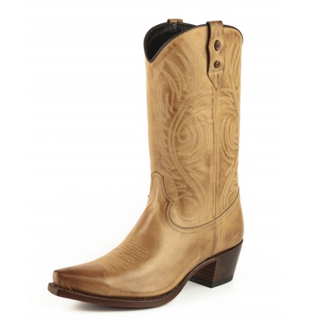 Beige leather cowboy boots
