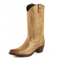 Beige leather cowboy boots